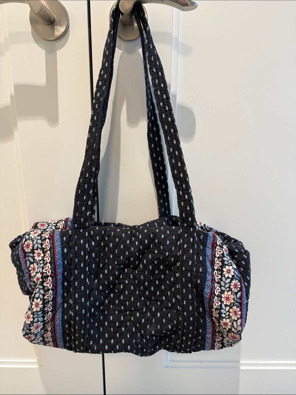Vera Bradley Black Quilted Tote with Floral Trim